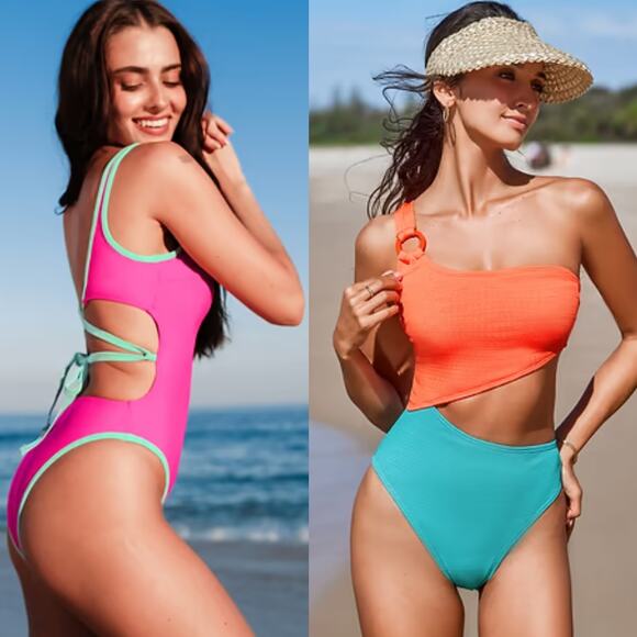 NWT Cupshe Colorblock Cutout & Open Back Contrast Tie 1 PC Swimsuit Bundle M - Picture 1 of 11